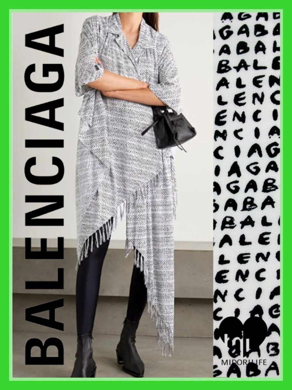 BALENCIAGA Asymmetric Fringed Cady Wrap Blouse Cover-up